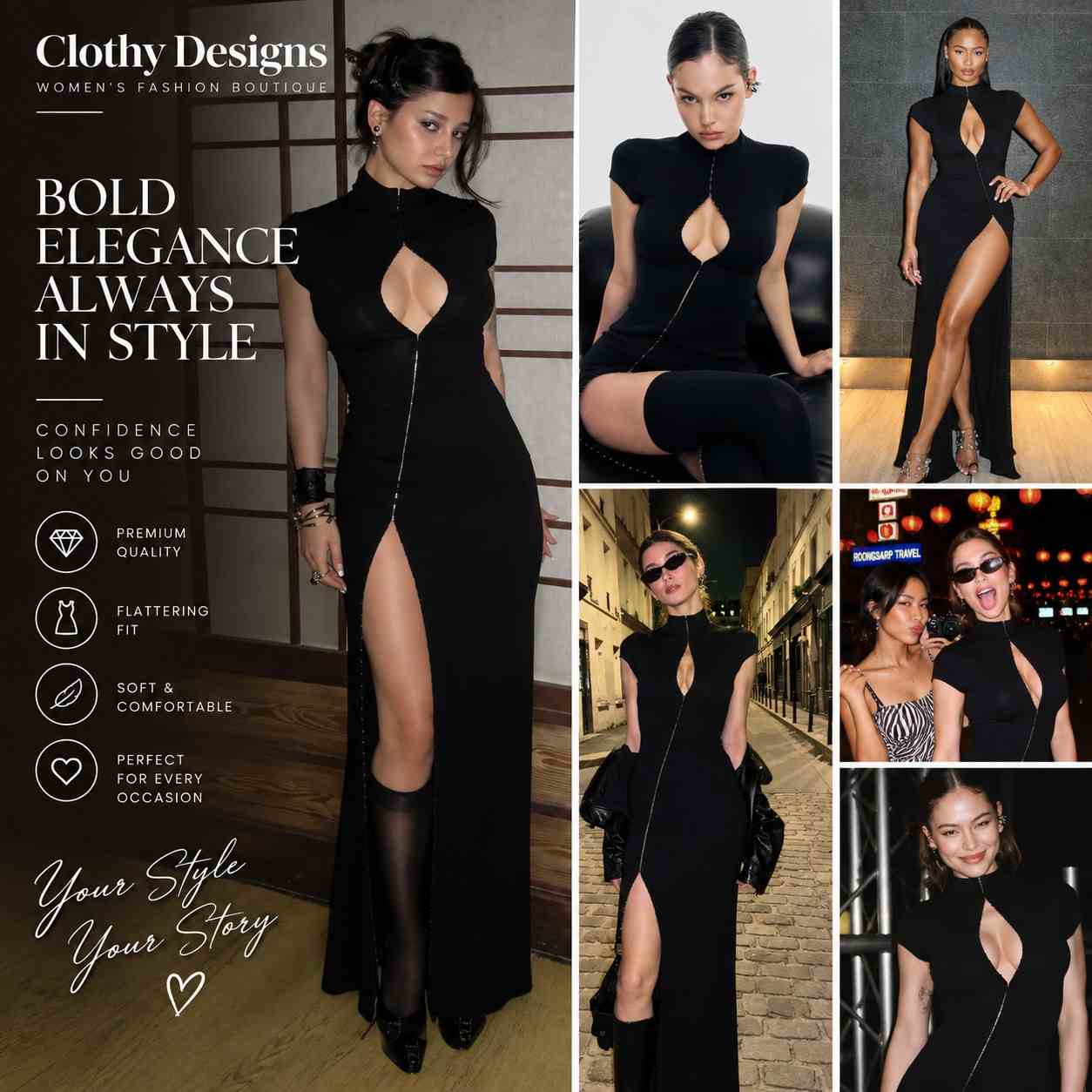 Women’s Qipao-Inspired Bodycon Maxi Dress – High-Slit Elegant Evening & Party Dress